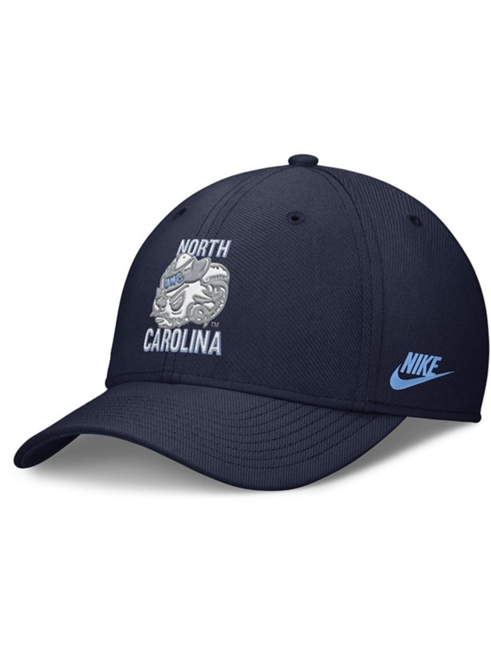 NIKE NORTH CAROLINA TAR HEELS MENS NAVY BLUE STRUCTURED RISE SWOOSHFLEX FLEX HAT
